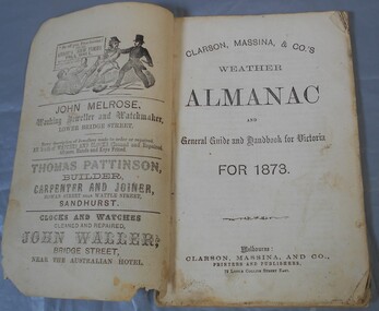 Book - Aileen and John Ellison collection: Weather Almanac and General Guide and Handbook for Victoria for 1873