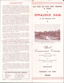Pamphlet - Aileen and John Ellison collection: Eppalock dam