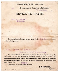Document - Dr A. Sandner Advice to Payee, 29 June 1926