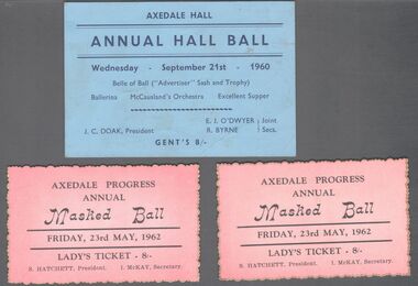 Ephemera - Aileen and John Ellison Collection: Axedale Annual Ball tickets