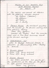 Document - Minutes of Army Survey Regiment Unit Historical Fund, Fortuna Villa