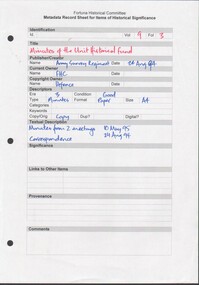 Administrative record - Minute records Army Survey Regiment Fortuna Historical Society