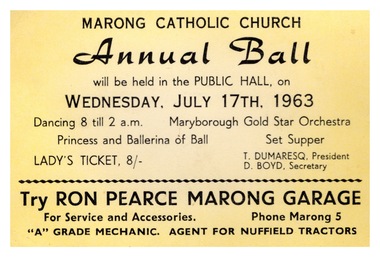 Ephemera - Souvenirs - Clothing Ration Card, Lords Raceway Ticket, Marong Catholic Church Annual Ball Ticket, Market Research Ticket, 1947-1985