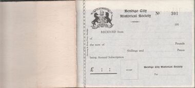 Administrative record - Bendigo City Historical Society receipt book