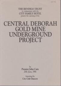 Booklet - Central Deborah Gold Mine Underground Project, 20th June, 1986