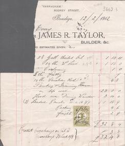Document - Account for building materials, 12th February 1912
