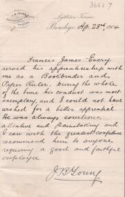 Letter - Personal References: Francis J. Every, April, July and September 1904