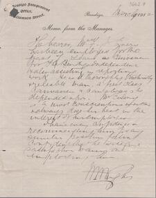Document - Reference letter, Bendigo Independent, September 1st, 1911