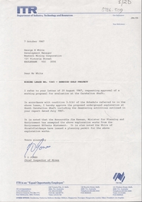 Letter - Kangaroo Flat Gold Mine Collection:  Mining Lease 1345