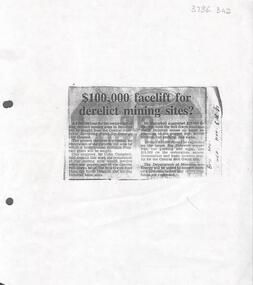 Newspaper - Kangaroo Flat Gold Mine Collection: Article, Facelift for Derelict  Mining Sites, 6th November 1985