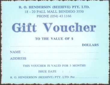 Ephemera - Beehive Gift Voucher