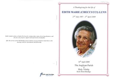Booklet - Edith Marie (Checcucci) Lunn