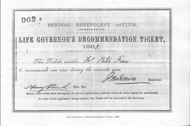 Certificate - Bendigo Benevolent Asylum