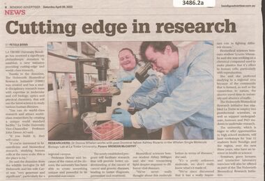 Newspaper - "Cutting Edge in Research", Bendigo Adveriser, 09.04.2022