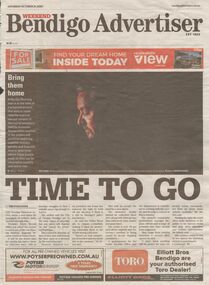 Newspaper - "Time To Go", Bendigo Advertiser, October 31 2020