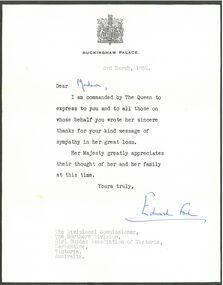 Document - Thank you letter Buckingham Palace