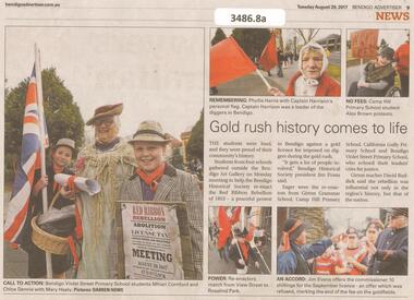 Newspaper - "Gold Rush History Comes to Life", Bendigo Advertiser, November 25 2017