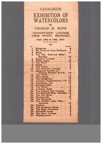 Document - Catalogue for an Exhibition of Watercolors by Thomas H. Bone, 1941