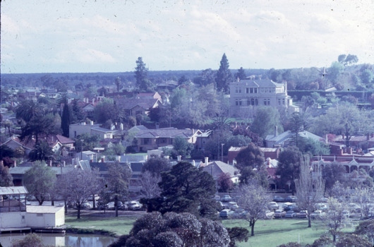 Looking over the old Municipal Pool and Barnard Street towards North Bendigo