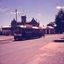 The tram changing direction at the terminus opposite the Eaglehawk Town Hall, post office on the left and mechanics Intitute right.