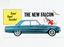 Colour Slide advertising the "New Falcon" with a man driving and the slogan "Trim! Taut! Terrific!" with a man and woman figures