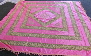 Textile - Satin and machine lace bedspread