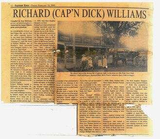 Newspaper - Photocopy of Eaglehawk Times article - Richard (Cap'n Dick) Williams