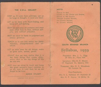 Programme - CWA South Bendigo Syllabus 1959