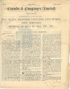 Newspaper - JAMES LERK COLLECTION: NEWSPAPER. COOMBS & COMPANY'S (LIMITED), 1891