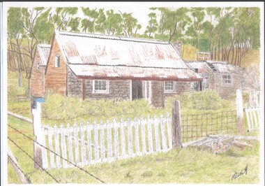 Drawing - TED HOCKING COLLECTION: COLOURED SKETCH SAMSON COTTAGE, SPECK GULLY, GOLDEN SQUARE