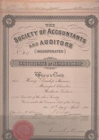Document - CERTIFICATE OF MEMBERSHIP - HENRY DUNLOP THOMAS, 1901