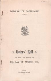 Book - VOTERS' ROLL BOROUGH OF EAGLEHAWK, 1932