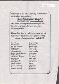 Flyer - HUGH ENNIS COLLECTION: SAFEWAY STORE DIRECTORY - LISTING OF SECTION MANAGERS, 31/10/1995
