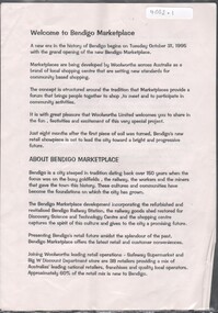 Flyer - HUGH ENNIS COLLECTION: NOTES AND FLYER FOR OPENING OF THE BENDIGO MARKETPLACE, 31/10/1995