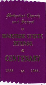 Ephemera - LYDIA CHANCELLOR COLLECTION: MACKENZIE STREET BENDIGO CENTENARY 1866 TO 1966 COMMEMORATIVE RIBBON, 1966