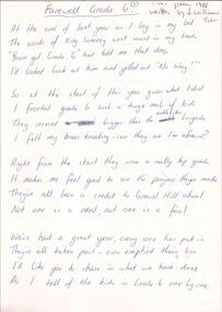 Document - JOHN WILLIAMS COLLECTION: CLASS POEM BY JOHN WILLIAMS