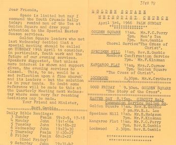 Programme - LYDIA CHANCELLOR COLLECTION: BENDIGO METHODIST CHURCHES PROGRAMME PALM SUNDAY 1966, 1966