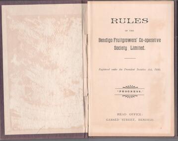 Booklet - RULES OF THE BENDIGO FRUITGROWERS' CO-OPERATIVE
