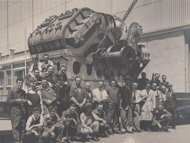 Photograph - BENDIGO ORDINANCE FACTORY COLLECTION: LARGE SCALE MACHINERY AT THE FACTORY AND MANPOWER TEAM INVOLVED IN ITS CONSTRUCTION