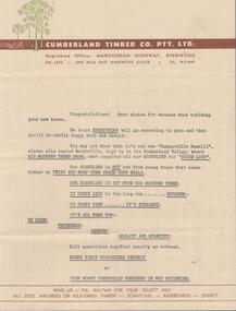 Document - EDWIN BUCKLAND COLLECTION: CUMBERLAND TIMBER CO. PTY LTD