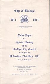 Document - JOAN O'SHEA COLLECTION: CITY OF BENDIGO SPECIAL MEETING
