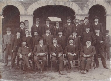 Photograph - PHOTOGRAPH OF 23 MEN OUTSIDE THE STRATHFIELDSAYE SHIRE HALL