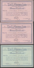 Document - T & G MUTUAL LIFE BONUS CERTIFICATES 1927 - 1930