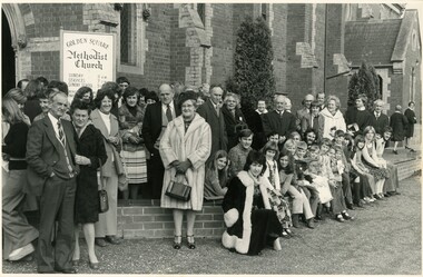 Photograph - LYDIA CHANCELLOR COLLECTION: GOLDEN SQUARE METHODIST CHURCH GROUP OF PEOPLE OUT THE FRONT OF THE CHURCH, 1960s