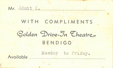 Ephemera - GOLDEN DRIVE-IN THEATRE TICKET