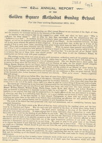 Newsletter - LYDIA CHANCELLOR COLLECTION: GOLDEN SQUARE METHODIST CHURCH SUNDAY SCHOOL 62ND ANNUAL REPORT, 1914