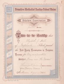 Certificate - PRIMITIVE METHODIST SUNDAY SCHOOL UNION