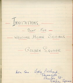 Journal - LYDIA CHANCELLOR COLLECTION: GOLDEN SQUARE METHODIST AND OTHER CHURCHES: WELCOME HOME SOCIALS INVITATION RECORD, 1918