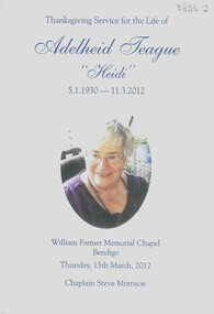 Document - Heidi Teague Collection: FUNERAL BOOKLET, 2012