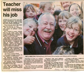 Article - JOHN WILLIAMS COLLECTION: NEWSPAPER ARTICLE TEACHER WILL MISS HIS JOB, 2005